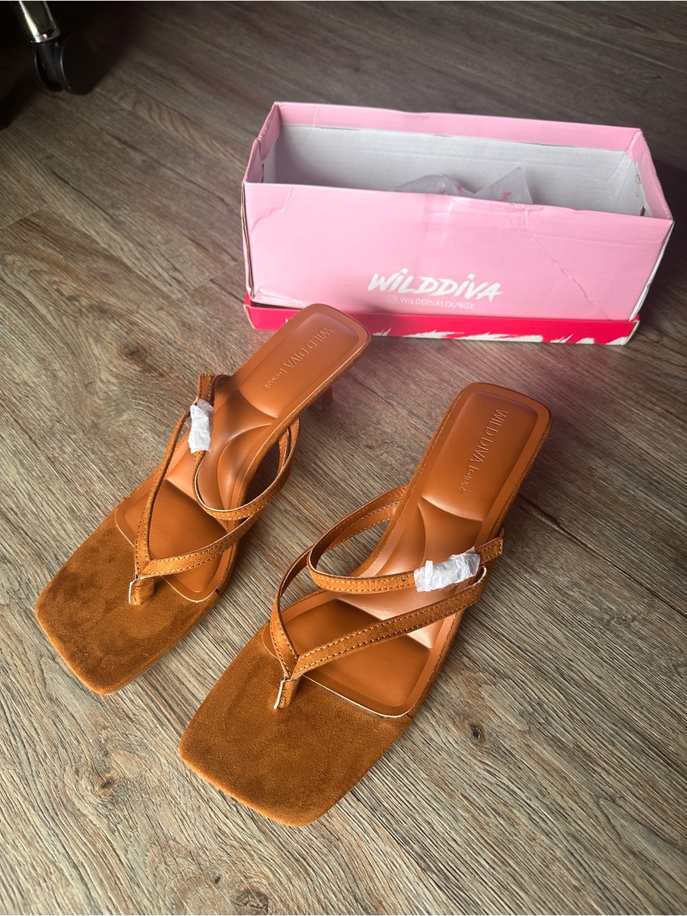 Wild Diva Brown Tan Strappy Square-Toe Sandals